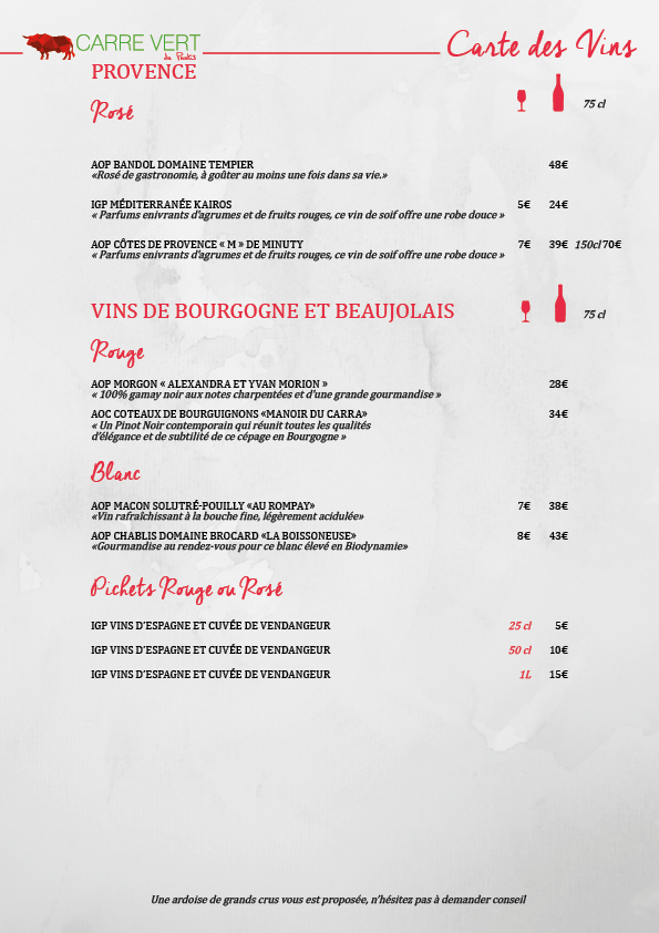 CARTE DES VINS A JOUR 19H303