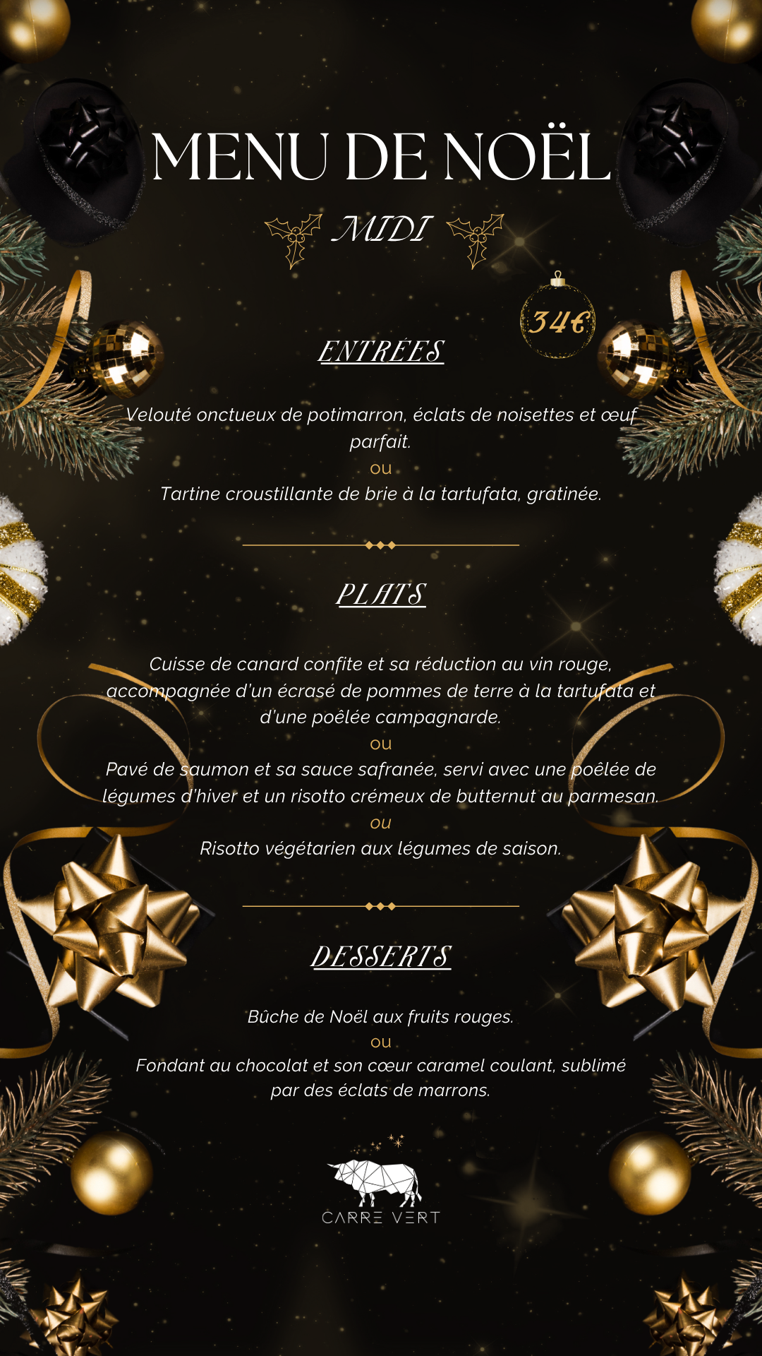 Document A4 Menu de Noël Minimaliste Floral Rouge et Blanc (Votre story)